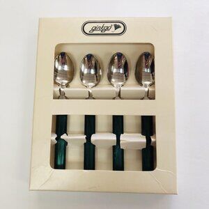 New Ginkgo Pearls Demi Spoons Stainless Steel Green Handles